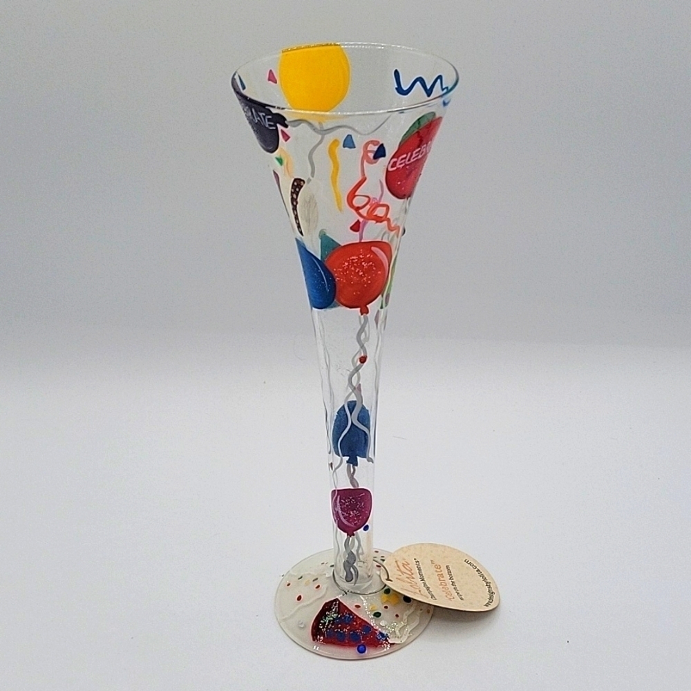 LOLITA NWT Champagne Glass Hand Painted Celebration Recipe on Bottom